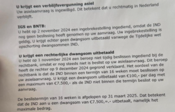 Ophef om IND-brief: asielzoeker ontvangt dwangsommen ter waarde van een jaarsalaris